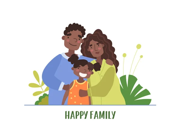 A három szabadban élő boldog etnikai család portréja — Stock Vector