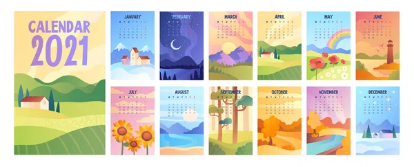 Kalender 2020 mit minimalistischen Landschaften — Stockvektor