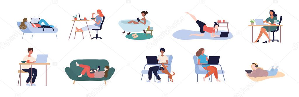 Set of people working from home