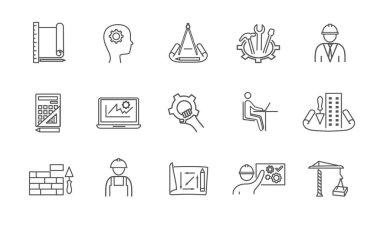 Set of black and white engineering, design icons vector