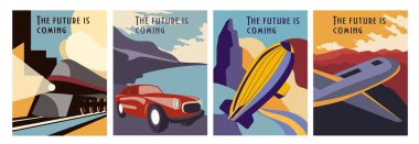 Set of Retro Futurism poster designs clipart