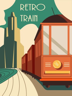 Vintage style retro train poster or card design clipart