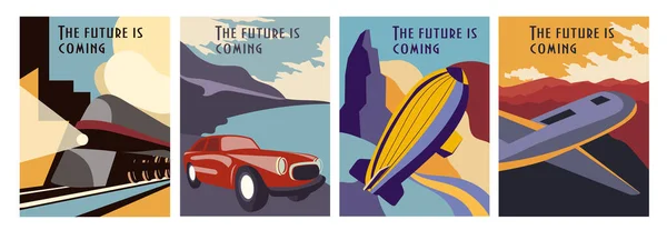 Set of Retro Futurism poster designs — Stock Vector