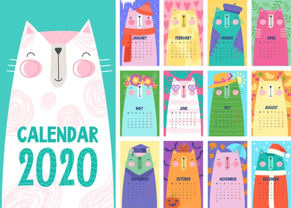 Stijlvolle kalender, met schattige katten — Stockvector