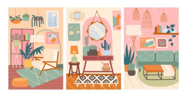 Üç iç tasarım veya dekor poster tasarımları