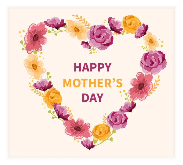 Σχεδιασμός κάρτας Happy Mothers Day με floral καρδιά — Διανυσματικό Αρχείο