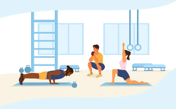 Health and fitness concept with people working out — Stock Vector