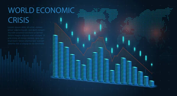 Crisis económica monedas apiladas y gráfico electrónico — Archivo Imágenes Vectoriales