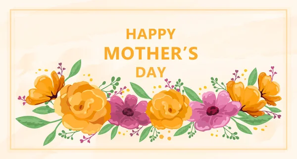 Πανοραμική κάρτα ημέρας μητέρων με λουλούδια — Διανυσματικό Αρχείο