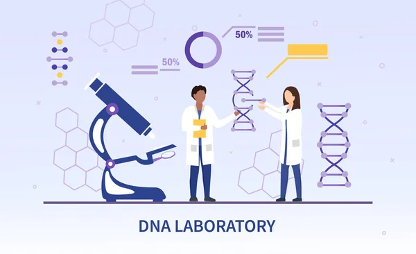 Dois pesquisadores diversos em um laboratório de DNA — Vetor de Stock