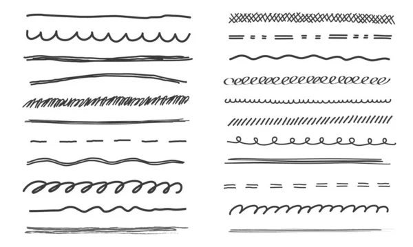 Conjunto de várias linhas desenhadas à mão e traços — Vetor de Stock