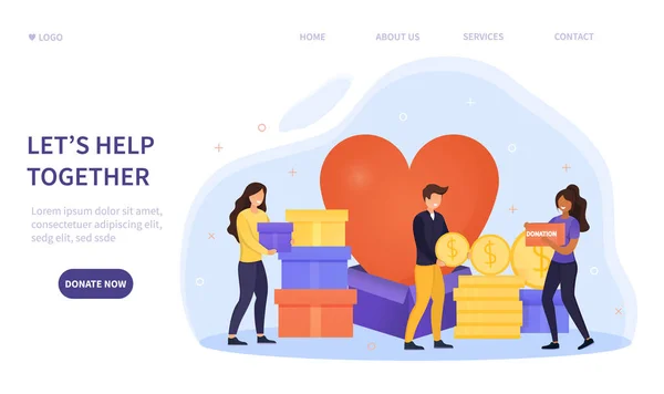 Laten we samen helpen concept met donaties — Stockvector