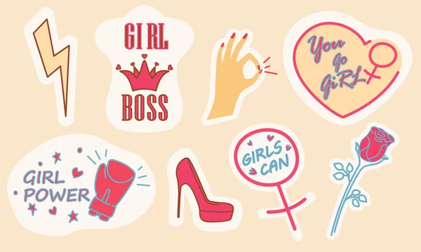 Femininity and Girl Power sticker set — Stock Vector