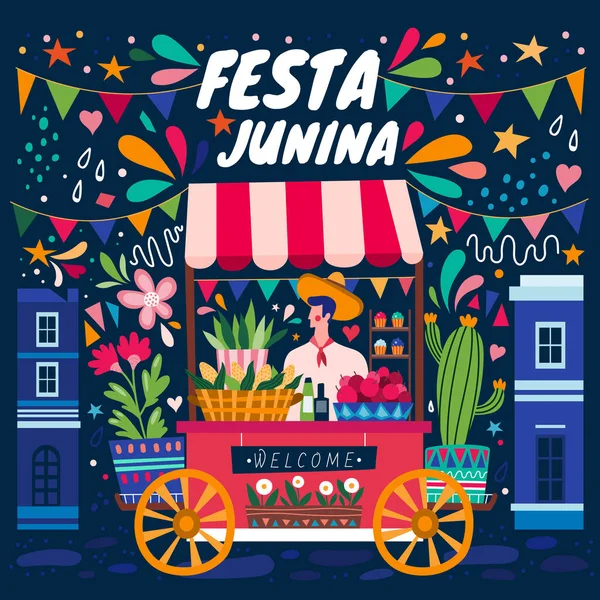 Vendeur de rue coloré à la Festa Junina — Image vectorielle