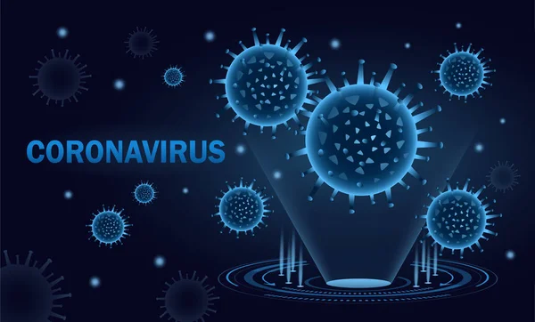 Diseño del holograma del Coronavirus en tonos azules — Vector de stock