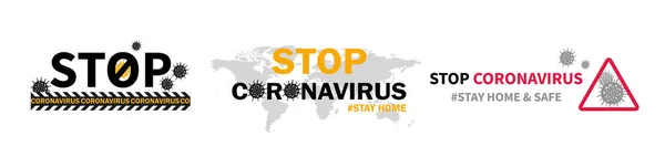 Tres diseños para detener el Coronavirus en blanco — Archivo Imágenes Vectoriales