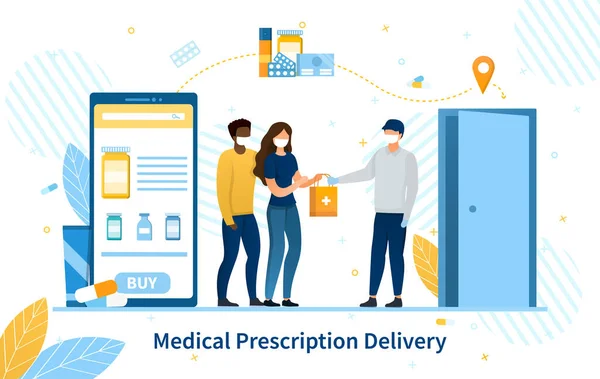 Online aankoop van medicijnen en levering — Stockvector