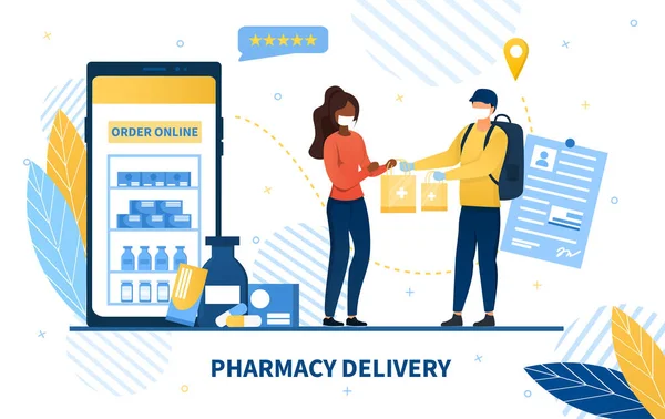Servicio de entrega de farmacia en línea — Vector de stock