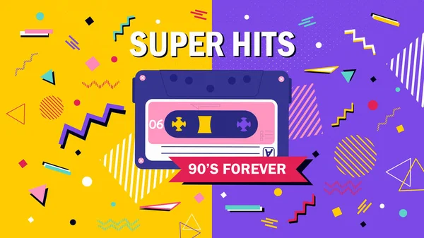 90s Forever Super Hits muziek poster ontwerp — Stockvector