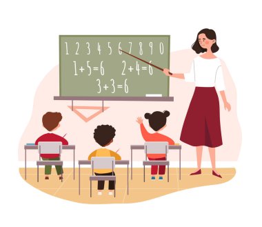 Öğretmenler ilkokul çocuklarını çalıştırıyor.