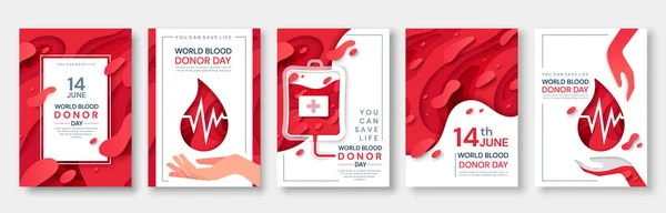 Conjunto de 5 diseños de póster para el Día Mundial del Donante de Sangre — Archivo Imágenes Vectoriales