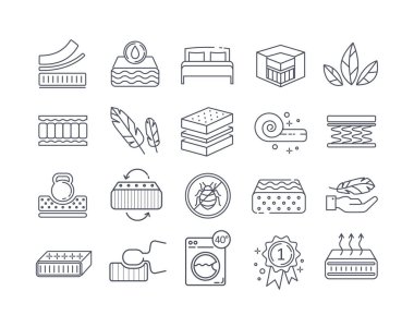 Large set of line drawn Mattress icons clipart