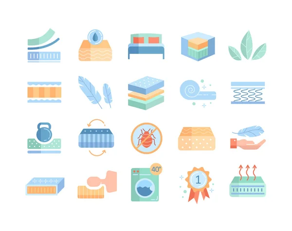 Grande set di lenzuola e icone del materasso — Vettoriale Stock