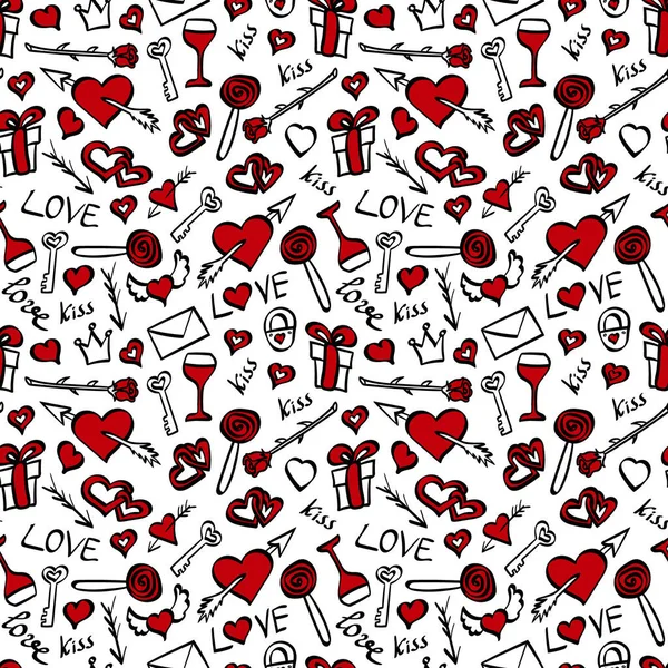 Valentines day doodle seamless pattern — Stock Vector