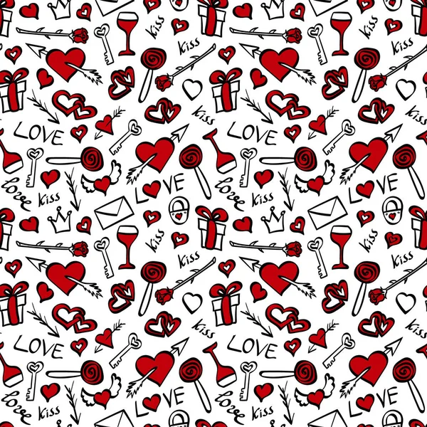 Saint-Valentin gribouiller motif sans couture — Image vectorielle