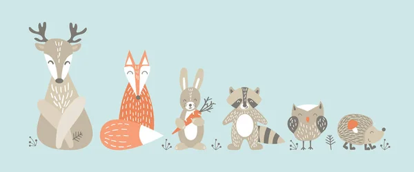 Set of cute woodland animals in scandinavian style