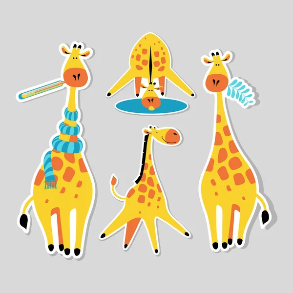 Adesivos com girafas bonitos desenhos animados — Vetor de Stock