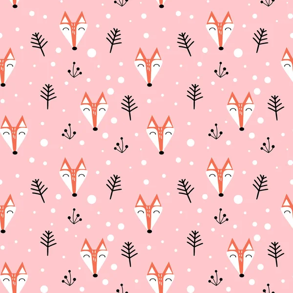 Seamless pattern with cute fox faces — Stock Vector