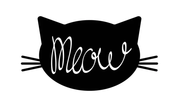 Kattengezicht silhouet met miauw belettering binnen — Stockvector