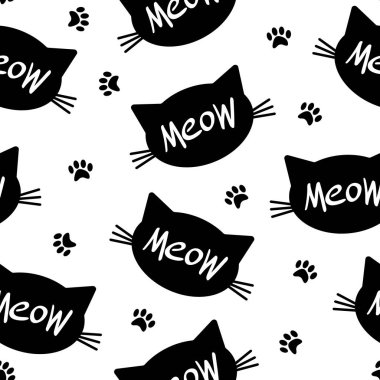 Kedi yüzlü siluet ve pençe izli desen