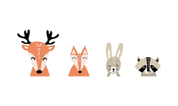Ensemble de visages d'animaux dans un style minimaliste — Image vectorielle