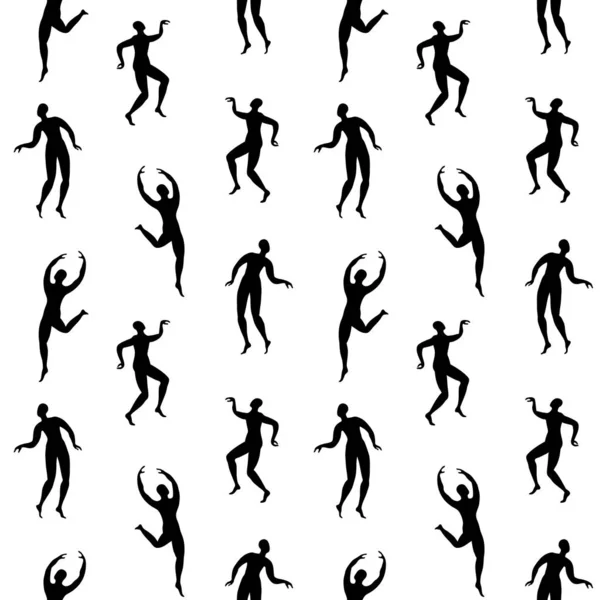 Seamless pattern with dancing people silhouettes — Stock Vector