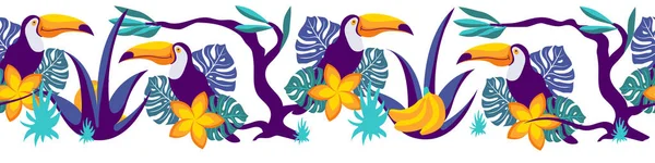 Frontière horisontale sans couture avec toucans — Image vectorielle