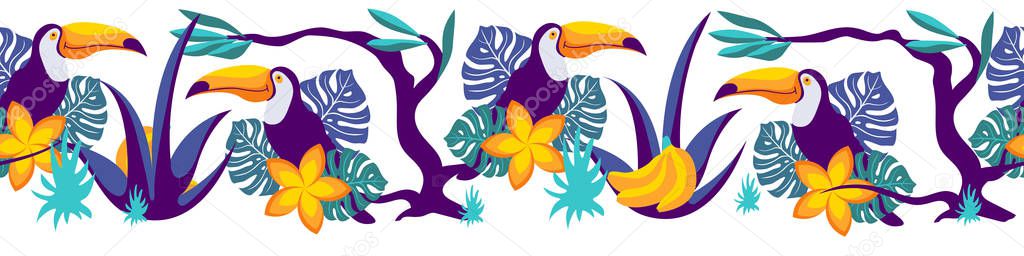 Seamless horisontal border with toucans