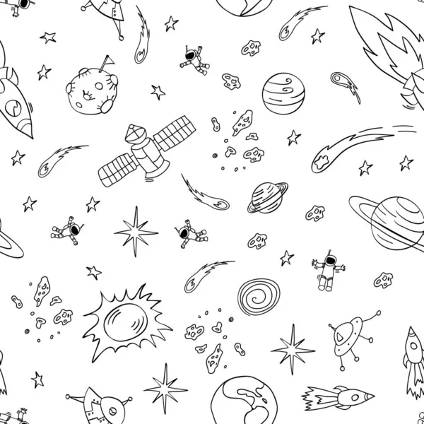 Hand drawn space seamless pattern — Stock Vector