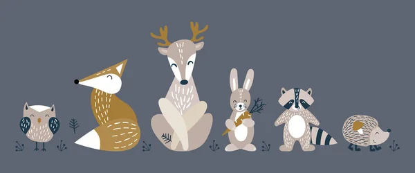 Banner con animales de estilo escandinavo — Vector de stock