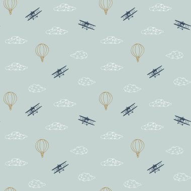 Çift kanatlı uçaklar, bulutlar ve sıcak hava balonları ile yazdır