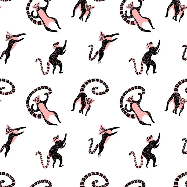 Seamless pattern with cute lemurs — 스톡 벡터