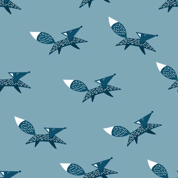 Patrón sin costuras con lindos zorros escandinavos azules — Vector de stock