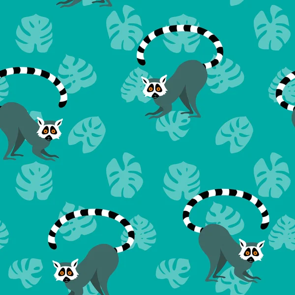 Seamless pattern with cute lemurs — Stock Vector