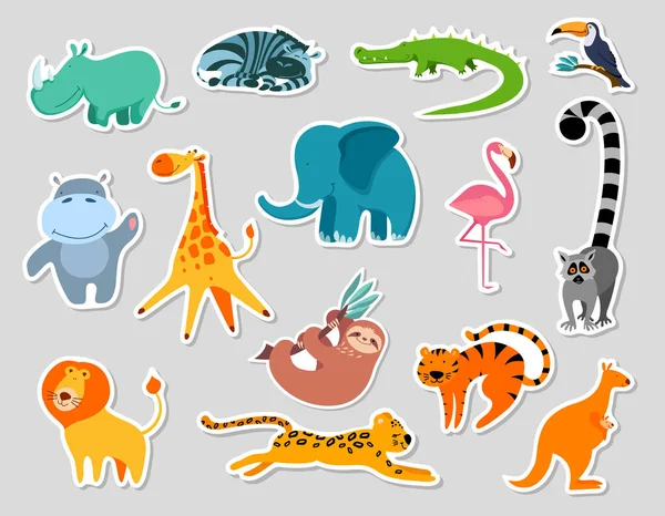 Aranyos rajzfilm állatok matricák — Stock Vector