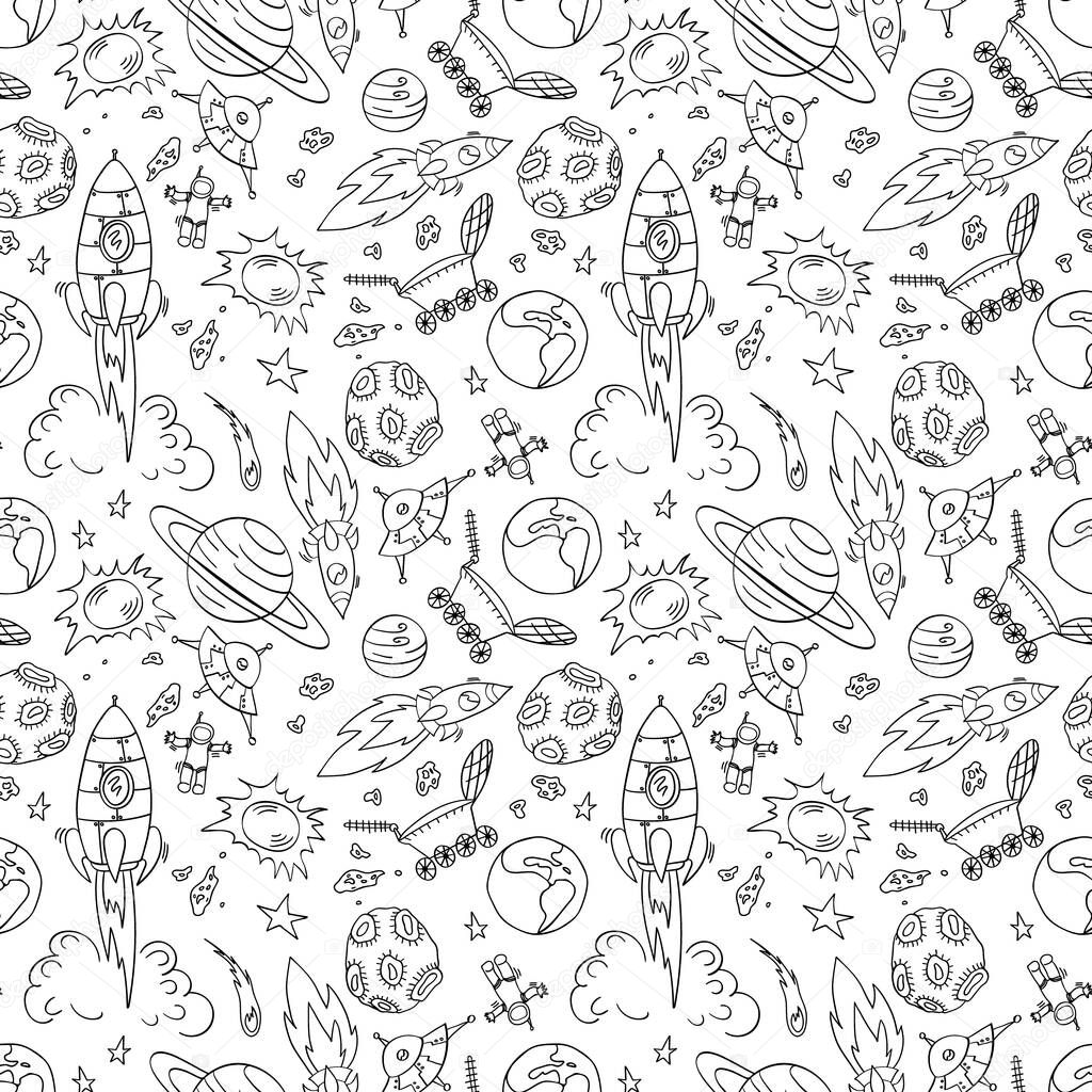 Seamless pattern with space doodles