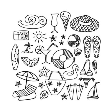 Set of summer hand drawn icons