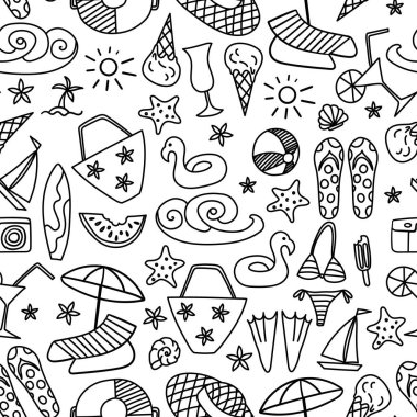 Seamless pattern with summer hand drawn icons