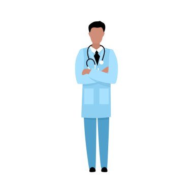 Erkek doktor kollarını göğsünde kavuşturuyor.