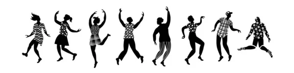 Gruppe tanzender Menschen Silhouetten — Stockvektor